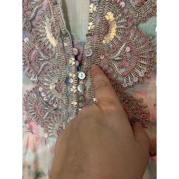 Soft Surroundings pastel embellished top PXL BEADED SEQUINED COTTON TUNIC - Picture 4 of 9